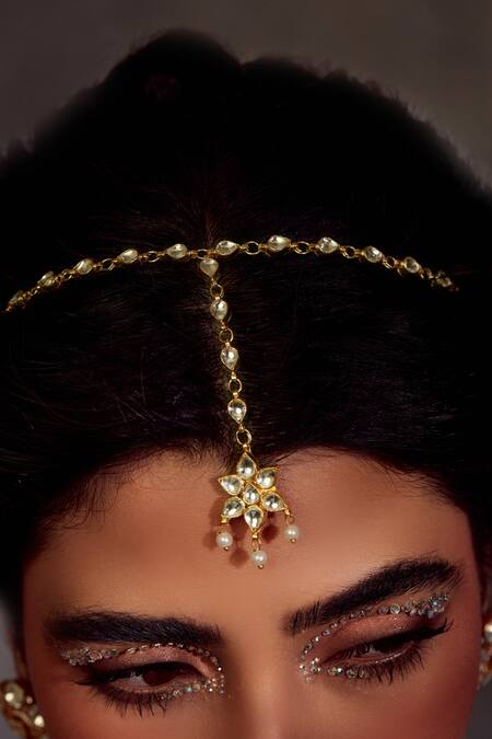 Paisley Pop Gold Plated Kundan Pearl Mathapatti Online at Aza Fashions Paisley Pop_Gold Plated Kundan Pearl Mathapatti _Online_at_Aza_Fashions