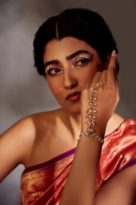 Paisley Pop Red Kundan And Pearls Hathphool Online at Aza Fashions Paisley Pop_Red Kundan And Pearls Hathphool _Online_at_Aza_Fashions