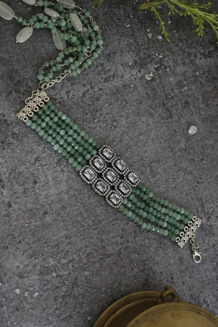 Paisley Pop_Green Diamond Cubic Zirconia Embellished Bracelet _Online_at_Aza_Fashions
