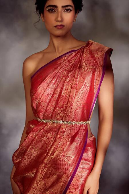 Paisley Pop_Gold Pearls Idrima Kundan And Embellished Waist Belt_Online_at_Aza_Fashions