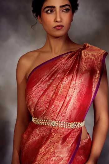 Paisley Pop_Gold Pearls Aaqasi Embellished Layered Waist Belt_Online_at_Aza_Fashions