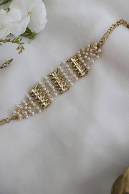 Buy_Paisley Pop_Gold Plated Kundan And Pearls Bracelet _Online_at_Aza_Fashions