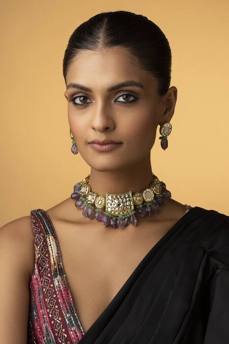 Paisley Pop_Gold Plated Kundan Embellished Necklace Jewellery Set_Online_at_Aza_Fashions