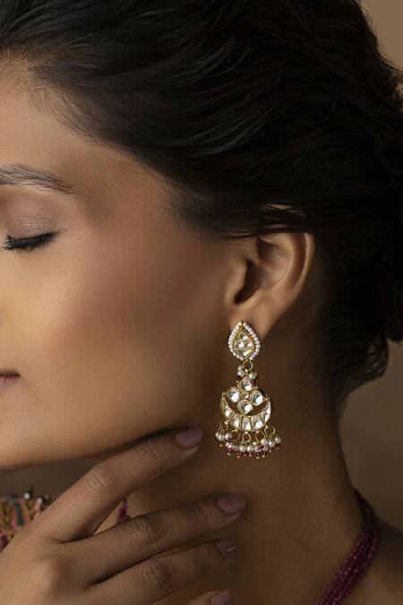 Paisley Pop_Gold Plated Stone Kundan Necklace Set _at_Aza_Fashions