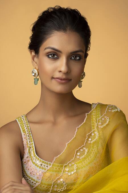 Buy_Paisley Pop_Green Polki Menakari Studs Danglers And Drops Earrings _Online_at_Aza_Fashions