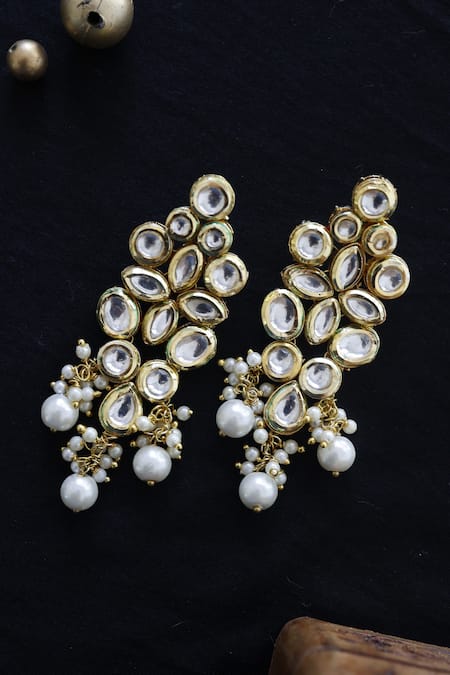 Shop_Paisley Pop_Gold Plated Kundan Pearl Embellished Danglers And Drops _Online_at_Aza_Fashions