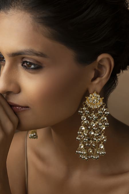 Paisley Pop_Gold Plated Kundan Embellished Earrings _Online_at_Aza_Fashions