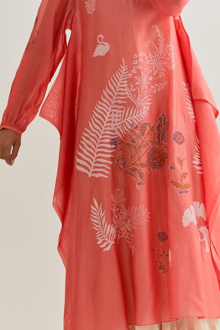 Prama By Pratima Pandey Pink Chanderi Round Neck Printed Dress With Inner Online at Aza Fashions Prama By Pratima Pandey_Pink Chanderi Round Neck Printed Dress With Inner _Online_at_Aza_Fashions