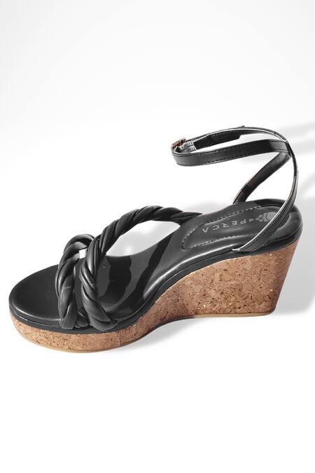 Buy_Perca_Black Bows Twisted Strap Wedges_Online_at_Aza_Fashions