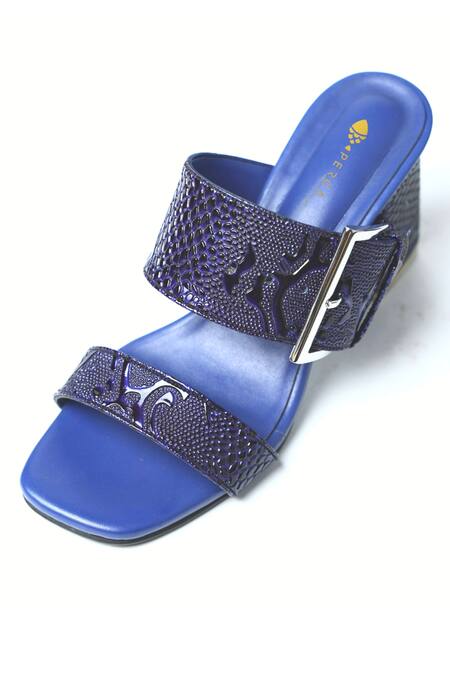 Perca Blue Textured Block Heels Online at Aza Fashions Perca_Blue Textured Block Heels_Online_at_Aza_Fashions