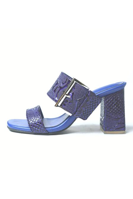 Buy Perca Blue Textured Block Heels Online at Aza Fashions Buy_Perca_Blue Textured Block Heels_Online_at_Aza_Fashions