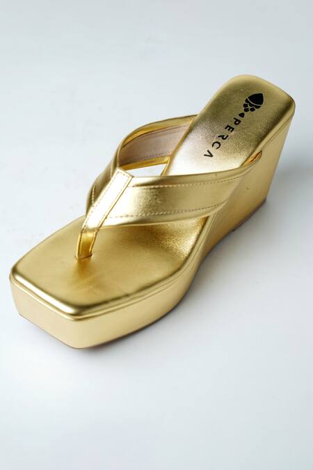 Perca_Gold Split Toe Wedges_Online_at_Aza_Fashions