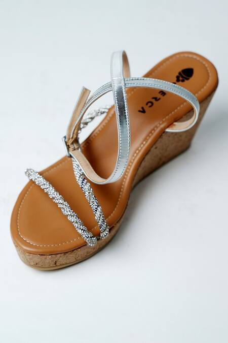 Perca_Silver Diamonds Embellished Wedges_Online_at_Aza_Fashions