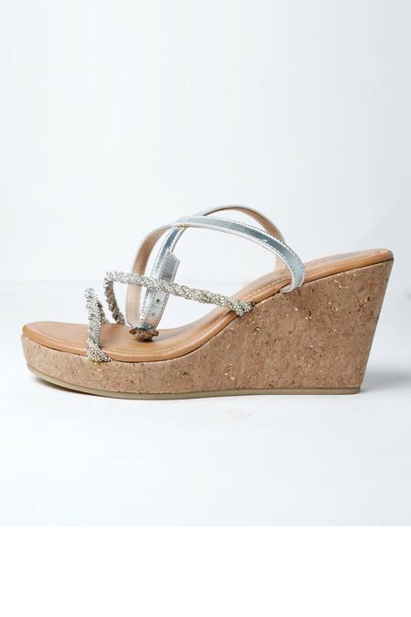 Buy_Perca_Silver Diamonds Embellished Wedges_Online_at_Aza_Fashions