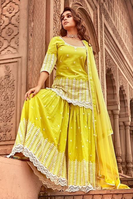 Buy Preevin Green Cotton, Tulle, Net Embroidery, Lace Round Neck Straight Kurta Set Online at Aza Fashions Buy_Preevin_Green Cotton, Tulle, Net Embroidery, Lace Round Neck Straight Kurta Set _Online_at_Aza_Fashions
