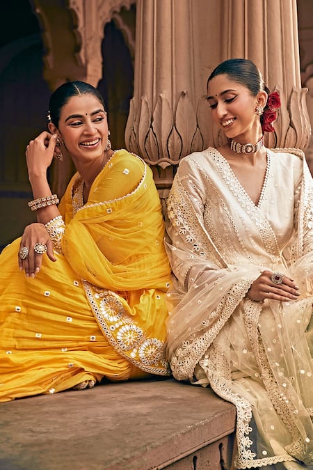 Buy Preevin Yellow Cotton, Tulle, Net Embroidery, Floral Pattern Peplum Angrakha Sharara Set Online at Aza Fashions Buy_Preevin_Yellow Cotton, Tulle, Net Embroidery, Floral Pattern Peplum Angrakha Sharara Set _Online_at_Aza_Fashions