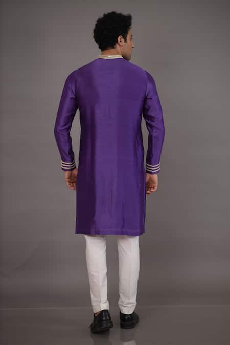 Buy_Para_Purple Chanderi Silk Hand Embroidered Floral Kurta And Pant Set_Online_at_Aza_Fashions