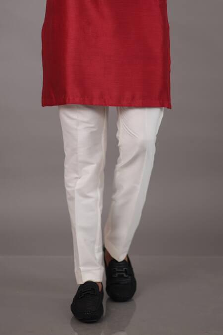 Para_Red Chanderi Silk Hand Embroidered Motifs Kurta And Pant Set_Online_at_Aza_Fashions
