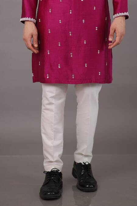 Para_Pink Chanderi Silk Hand Embroidered Pearls Kurta And Pant Set_Online_at_Aza_Fashions