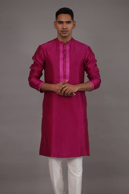 Para_Pink Chanderi Silk Embroidered Thread Kurta And Pant Set_Online_at_Aza_Fashions