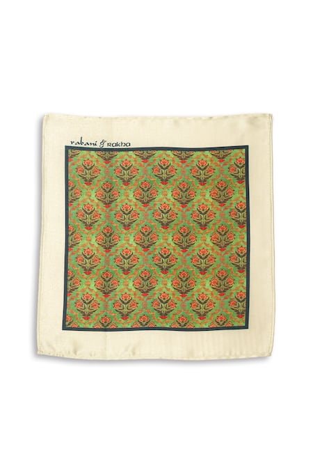 Rabani & Rakha_Multi Color Flower Bouquet Print Neck Stole And Pocket Square Gift Box - Set Of 2 _Online_at_Aza_Fashions