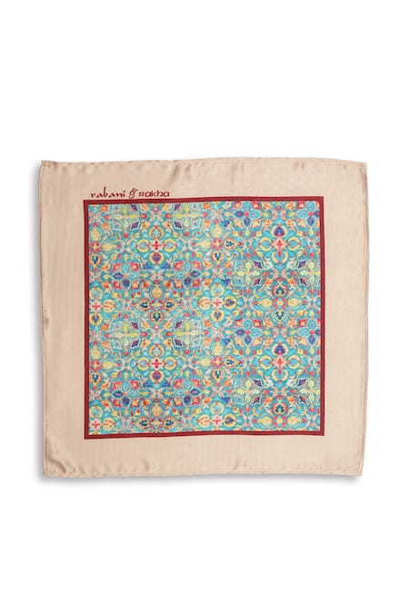 Rabani & Rakha_Multi Color Floral Mandala Print Pocket Square And Neck Stole Gift Box - Set Of 2 _Online_at_Aza_Fashions