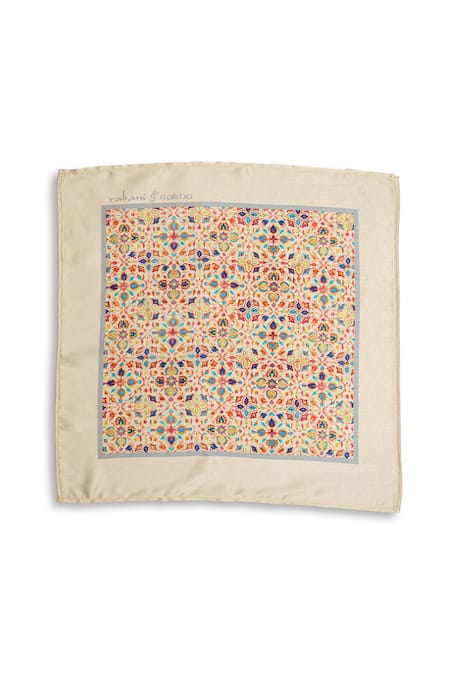 Rabani & Rakha_Multi Color Floret Mandala Print Neck Stole And Pocket Square Gift Box - Set Of 2 _Online_at_Aza_Fashions