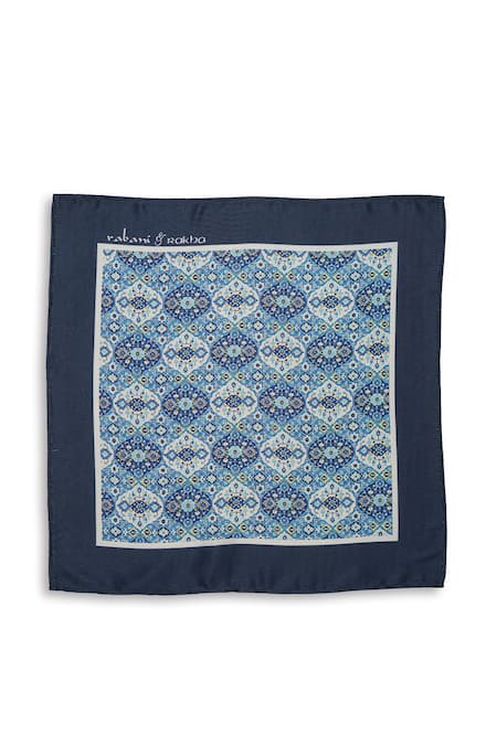 Rabani & Rakha_Multi Color Satin Printed Pocket Square And Neck Stole Gift Box - Set Of 2 _Online_at_Aza_Fashions