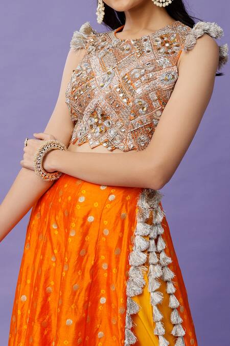Buy Payal Singhal Orange Silk, Georgette Sequins, Tassels, Embroidery Round Choli And Dhoti Pant Set Online at Aza Fashions Buy_Payal Singhal_Orange Silk, Georgette Sequins, Tassels, Embroidery Round Choli And Dhoti Pant Set_Online_at_Aza_Fashions