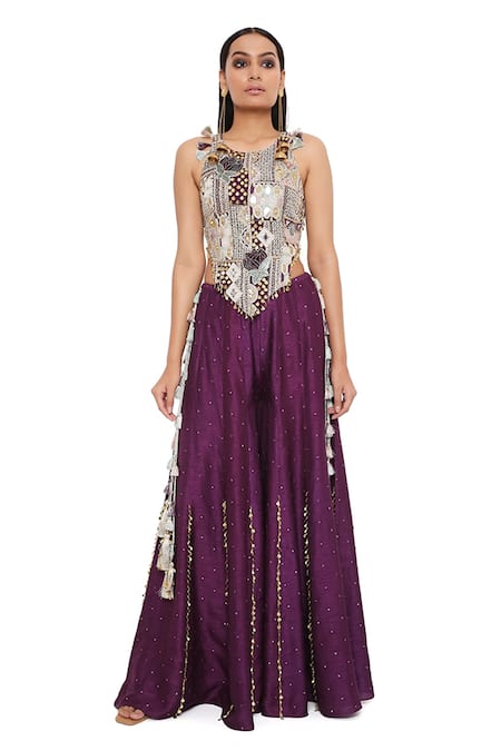 Buy Payal Singhal Purple Georgette Embroidery Mirror Round Asymmetric Choli And Sharara Set Online at Aza Fashions Buy_Payal Singhal_Purple Georgette Embroidery Mirror Round Asymmetric Choli And Sharara Set _Online_at_Aza_Fashions