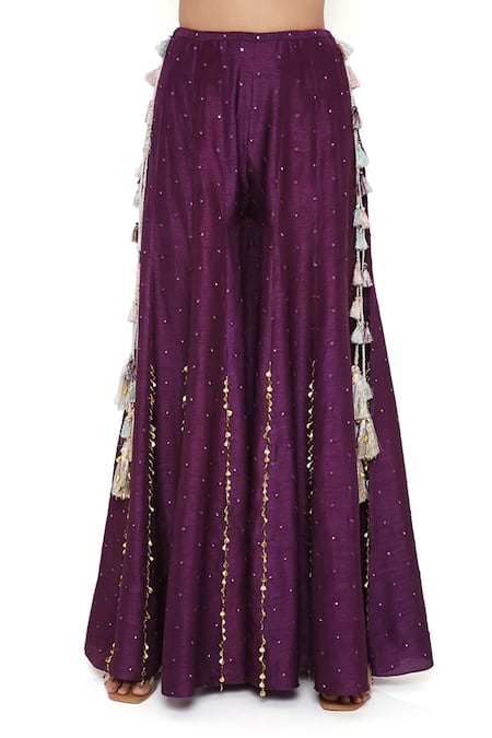 Payal Singhal Purple Georgette Embroidery Mirror Round Asymmetric Choli And Sharara Set at Aza Fashions Payal Singhal_Purple Georgette Embroidery Mirror Round Asymmetric Choli And Sharara Set _at_Aza_Fashions