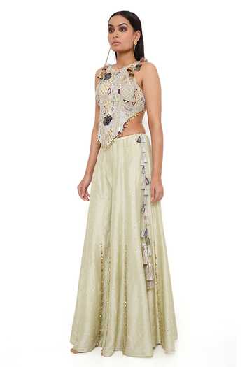 Buy Payal Singhal Green Georgette Embroidery Mirror And Thread Asymmetric Hem Choli And Sharara Set Online at Aza Fashions Buy_Payal Singhal_Green Georgette Embroidery Mirror And Thread Asymmetric Hem Choli And Sharara Set _Online_at_Aza_Fashions