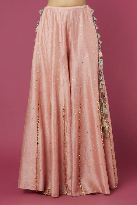 Payal Singhal Pink Silk, Georgette Mirrors, Tassels Flower Embroidered Choli And Sharara Set Online at Aza Fashions Payal Singhal_Pink Silk, Georgette Mirrors, Tassels Flower Embroidered Choli And Sharara Set _Online_at_Aza_Fashions