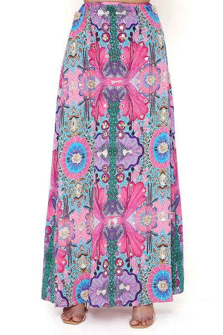 Shop_Payal Singhal_Pink Crepe And Embroidery Enchanted & Gota Patti One Choli & Skirt Set_Online_at_Aza_Fashions