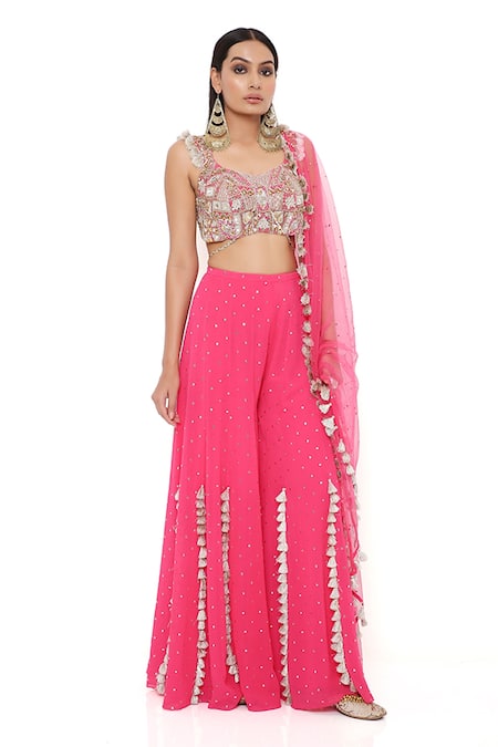 Buy Payal Singhal Pink Georgette Embroidery Mukaish And Sequin Scoop Sleeveless Choli Sharara Set Online at Aza Fashions Buy_Payal Singhal_Pink Georgette Embroidery Mukaish And Sequin Scoop Sleeveless Choli Sharara Set _Online_at_Aza_Fashions
