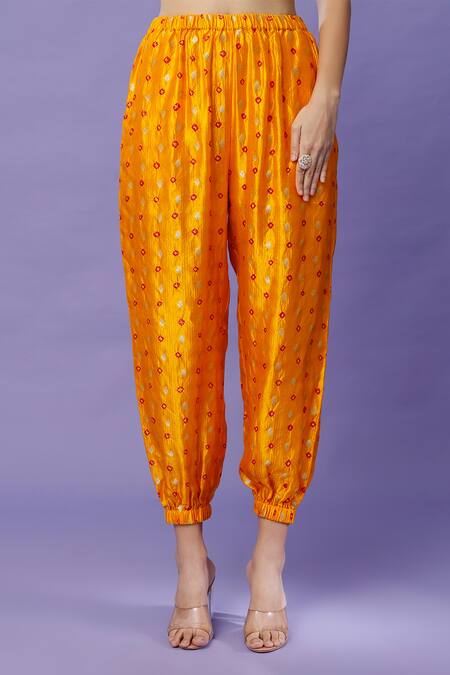 Payal Singhal Yellow Silk Mirrors, Tassels, Bandhani Pattern Jacket And Jogger Pant Set Online at Aza Fashions Payal Singhal_Yellow Silk Mirrors, Tassels, Bandhani Pattern Jacket And Jogger Pant Set_Online_at_Aza_Fashions