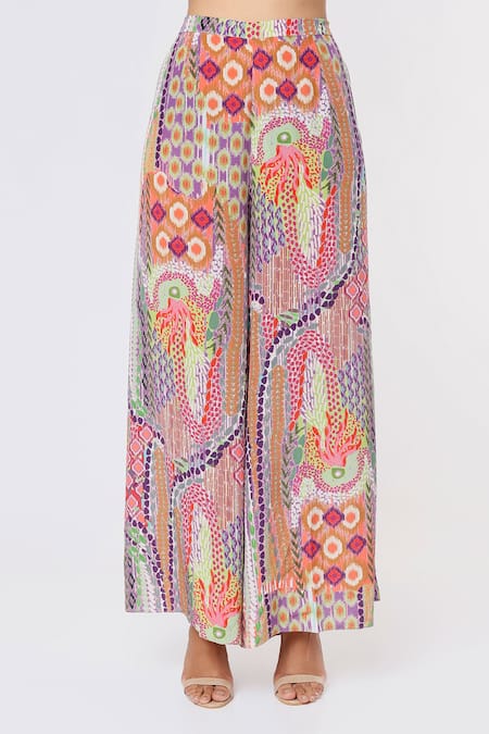 Payal Singhal_Multi Color Georgette, Crepe Tassels Open African Print Jacket And Palazzo Set _Online_at_Aza_Fashions