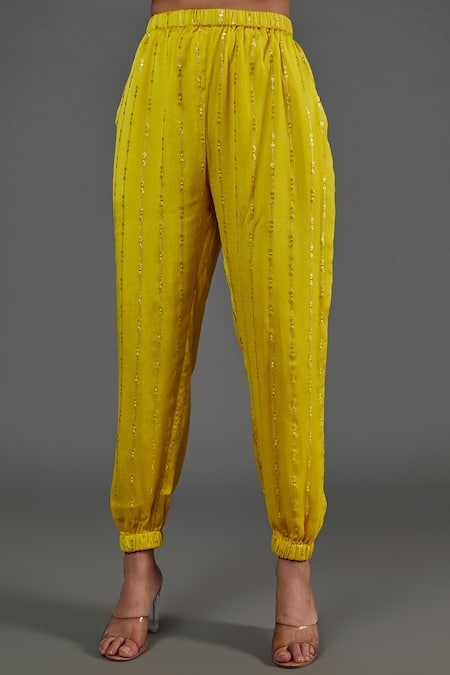 Payal Singhal_Yellow Georgette, Crepe Sequins, Embroidery, Tassels Round Kurta Set With Jacket _Online_at_Aza_Fashions