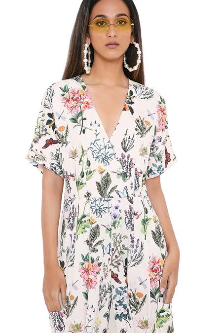 Shop_PS Pret By Payal Singhal_Ivory Art Crepe Titli Print V Neck Jumpsuit_Online_at_Aza_Fashions