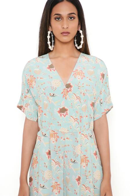 Shop_PS Pret By Payal Singhal_Blue Crepe Chidiya V Neck Jumpsuit_Online_at_Aza_Fashions