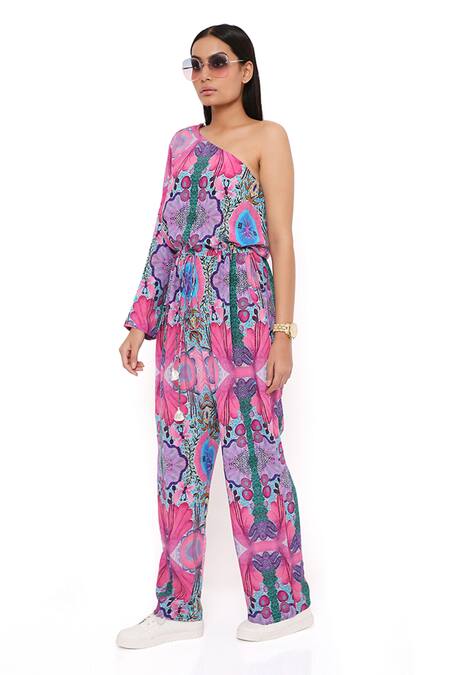 Rajat K Tangri Pre-draped Jumpsuit Saree | Pink, Beads, Georgette, One  Shoulder, Sleeveless | Fashion, Aza fashion, Jumpsuit