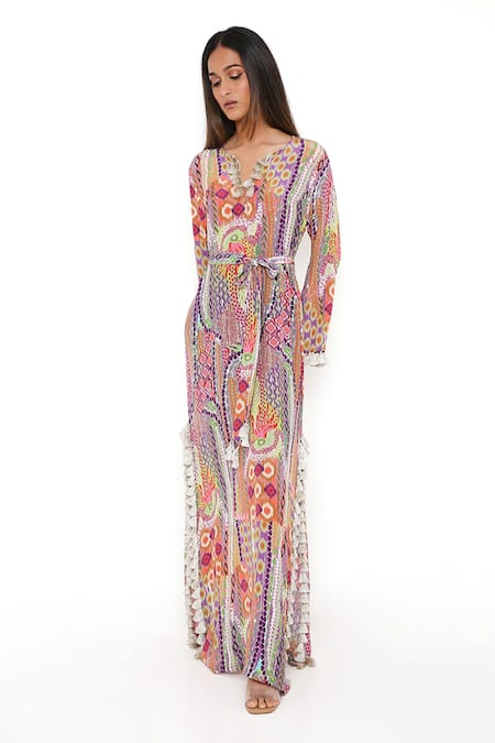 PS Pret By Payal Singhal_Multi Color Crepe African Notched Kaftan _Online_at_Aza_Fashions