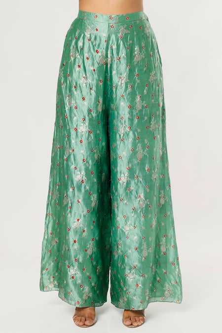 Payal Singhal_Blue Silk, Net Tassels, Embroidery Split V-neck Bandhani Pattern Kurta Set_Online_at_Aza_Fashions