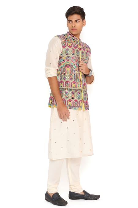 PS Men By Payal Singhal_Yellow Bundi  Georgette Embroidered Thread Set _Online_at_Aza_Fashions