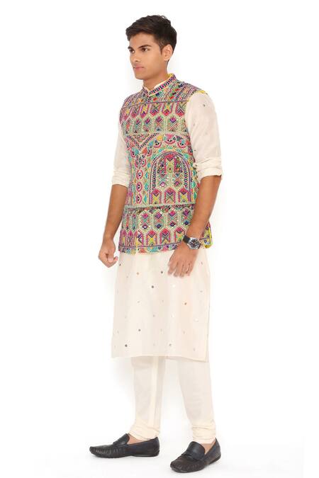 Buy_PS Men By Payal Singhal_Yellow Bundi  Georgette Embroidered Thread Set _Online_at_Aza_Fashions