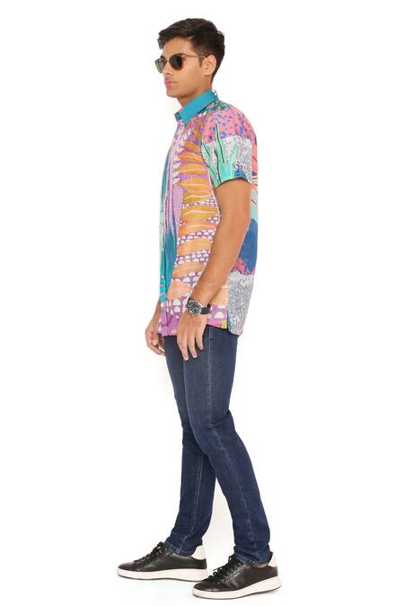 Buy_PS Men By Payal Singhal_Purple Silk Tropical Print Shirt_Online_at_Aza_Fashions