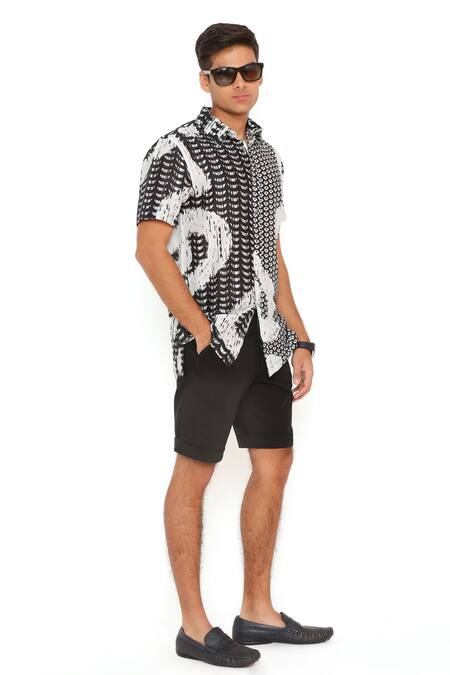 PS Men By Payal Singhal_Black Silk Embroidery Uzbec Print Shirt_Online_at_Aza_Fashions