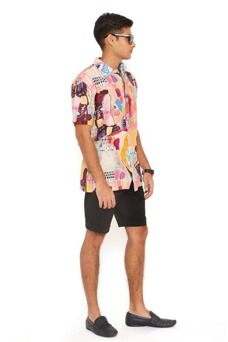 PS Men By Payal Singhal_Peach Silk Trance Print Mulmul Shirt _Online_at_Aza_Fashions