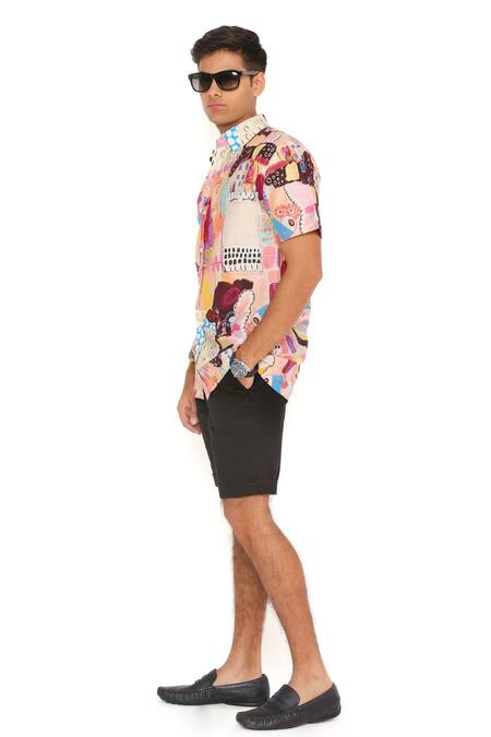 PS Men By Payal Singhal_Peach Silk Trance Print Mulmul Shirt _at_Aza_Fashions