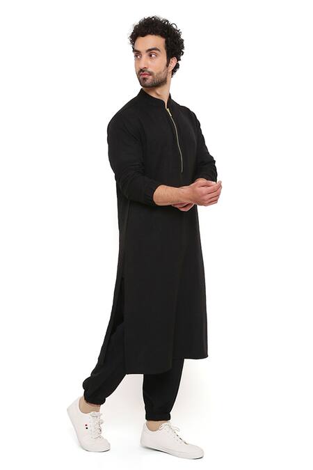 Buy_PS Men By Payal Singhal_Black Linen Plain Solid Bomber Kurta And Joggers Set _Online_at_Aza_Fashions